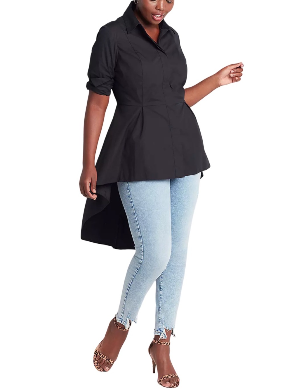 Lane Bryant Extreme Peplum Tunic Shirt Top Long Sleeve Black Size 16 New - Picture 6 of 8